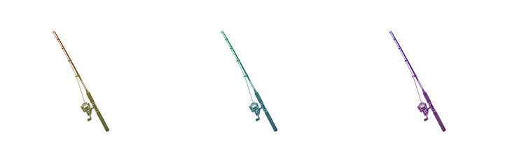Fototapeta premium Three colorful fishing rods with reels isolated