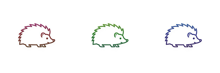 Three colorful hedgehog line art icons in a row © MDBodrul