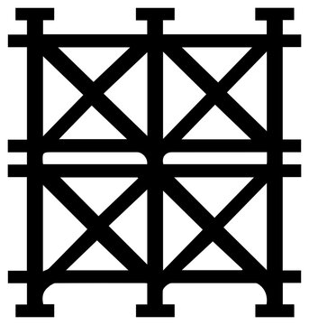 Solid black filled icon of scaffolding temporary structure for construction and building purposes on white background