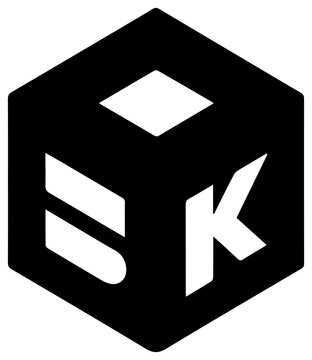 Solid black filled icon of sdk software development cube shape with white letters sk and diamond on top isolated on white background technology concept