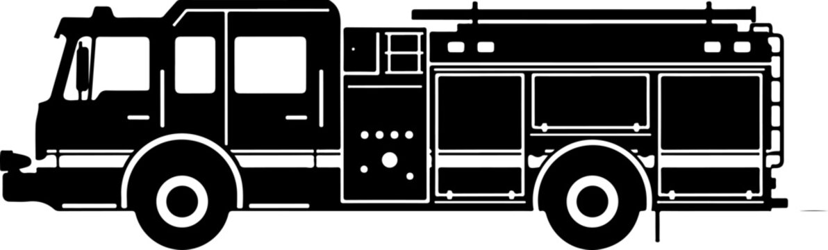 Fire truck, fire engine, emergency vehicle, black and white, vector illustration, rescue vehicle, fire department