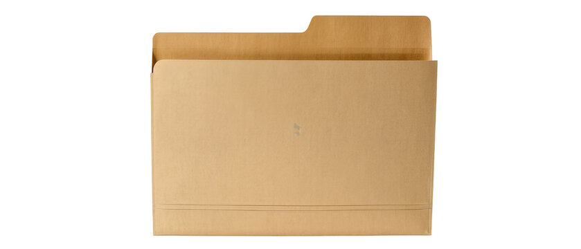 Brown manila file folder with tab, isolated on transparent background