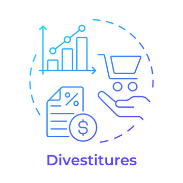 Divestitures blue gradient concept icon. Corporate portfolio optimization. Round shape line illustration. Abstract idea. Graphic design. Easy to use in presentation, promotional material