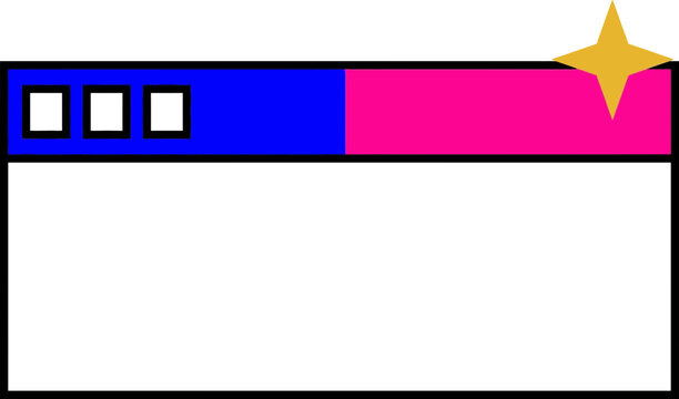 A retro browser window with a playful flat UI vector interface shows a colorful webpage with a star