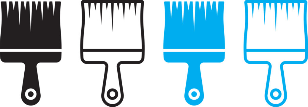 Paint brush vector icon. Paint roller icon. Artist or painter tool. Paint roller icons. Art and painting tool design. Set of paint brushes