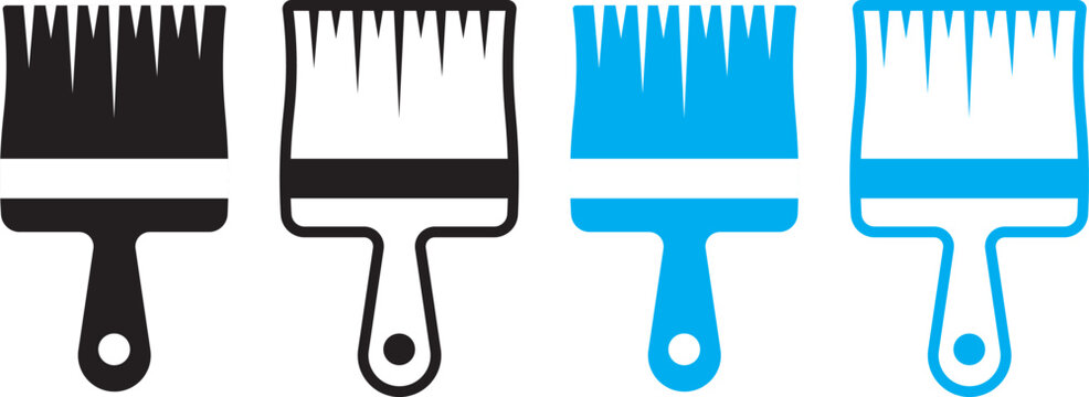 Paint brush vector icon. Paint roller icon. Artist or painter tool. Paint roller icons. Art and painting tool design. Set of paint brushes