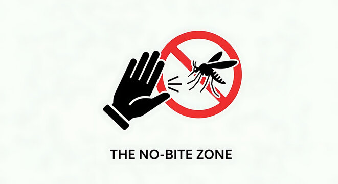 Mosquito bite prevention sign with stop hand and no bite zone text