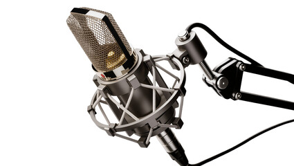 Professional studio microphone on adjustable boom arm, isolated on transparent background © Elena