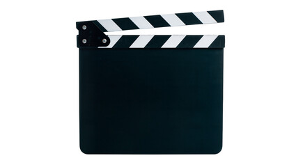 Naklejka premium Black movie clapperboard with white stripes, isolated on transparent background