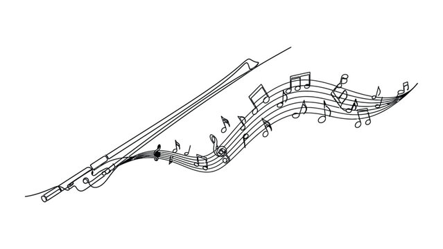 Abstract illustration of a violin bow playing musical notes on a flowing staff.