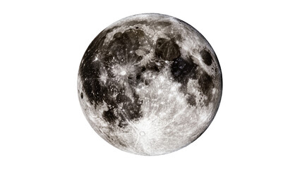 Detailed full moon with craters and maria, isolated on transparent background © Elena