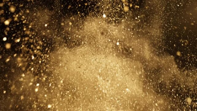 Golden particles exploding in darkness.