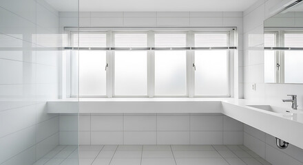 Fototapeta premium Minimalist white interior with built-in closet and sliding doors, neutral tones, modern