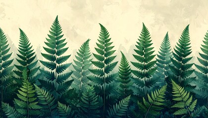 Obraz premium Fern Leaf Pattern with Layered Botanical Silhouettes in Soft Minimalist Background
