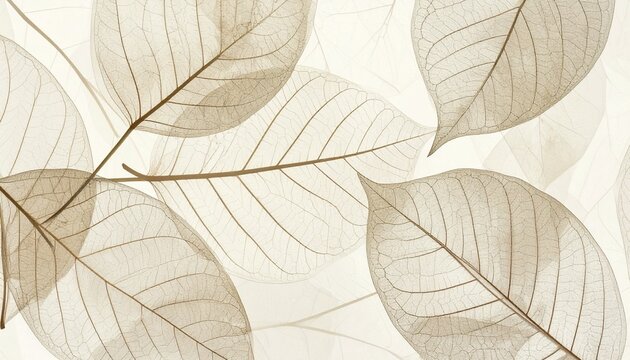 Delicate leaf skeleton pattern with intricate vein structures in minimalist botanical design on white background