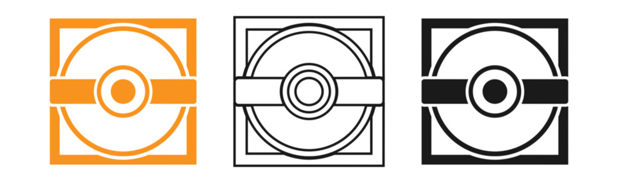 Cd or dvd icons in square frames with different colors