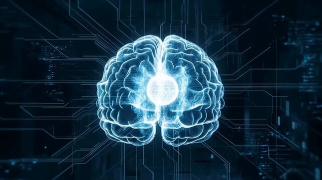 Immersive Cyberpunk Inspired Digital Brain Interface With Dynamic Particle Effects And Connecting Data Nodes