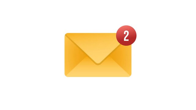 Email envelop icon with increasing number counter up to 999 on a white and green screen background. Inbox notification spam concept with flat design animation.