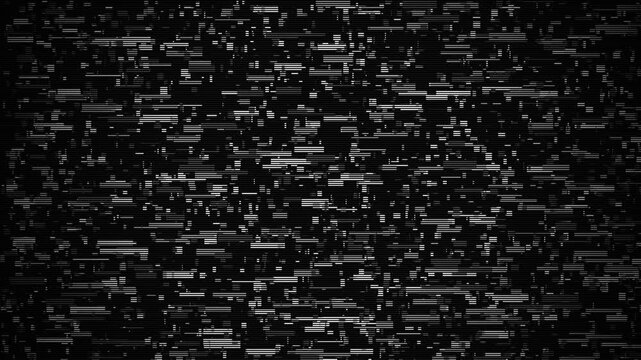 Digital Glitch Signal with Horizontal White Lines Jittering and Flickering on Black Background for Video Transition Overlay