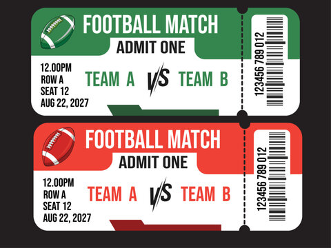 Football match tickets, sport event tickets, admit one tickets, soccer match  vector tickets vector design