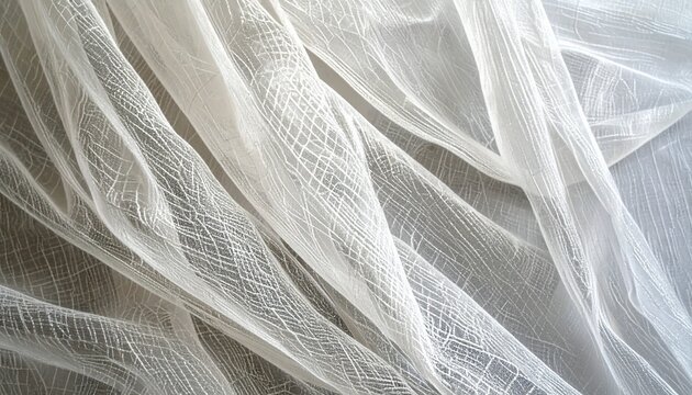 Crisp transparent organza fabric close-up with plain weave and hem detail in soft natural light