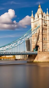 Tower Bridge in London, UK, United Kingdom. Time lapse in vertical video