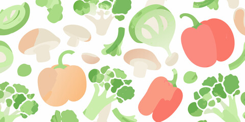 Fototapeta premium Vegetable Pattern Colorful Illustration of Fresh Produce on White