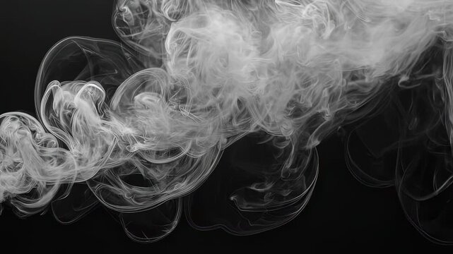 An ethereal white smoke rises gracefully against a deep black backdrop, creating a sense of movement and volume