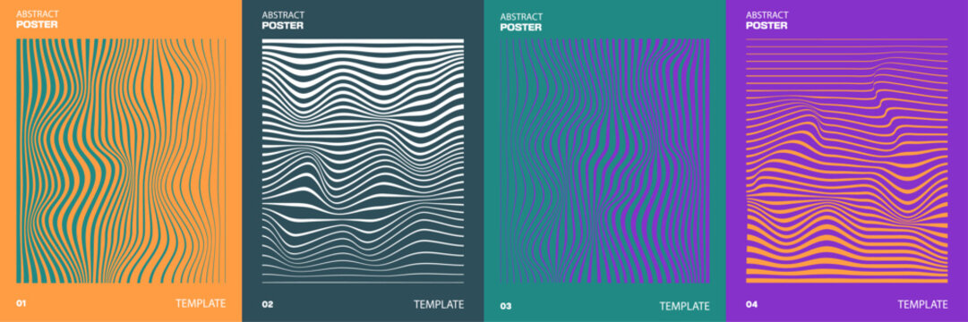 Abstract posters collection line waves style abstract posters set for modern design. Vector illustration.