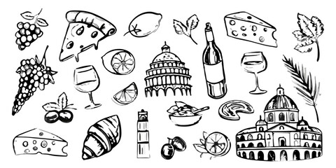 sketch set of objects and architecture black and white © Milton