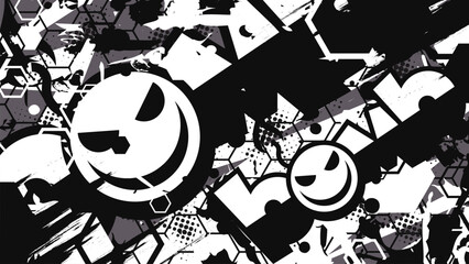 Abstract Monochrome Racing Background with Urban Graffiti Mascot Vector Design © Nj Art