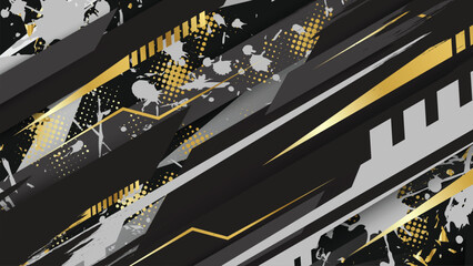 Abstract Racing Background with Geometric Gold and Black Livery Vector Design © Nj Art