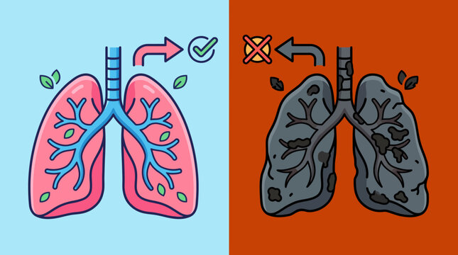 Healthy and unhealthy human lungs compared.