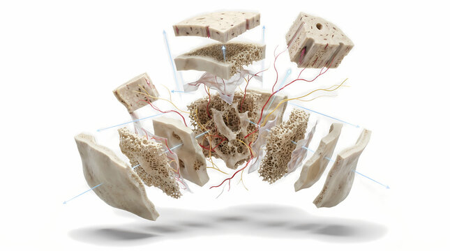Exploded View Of Cortical And Trabecular Bone Structure With Blood Vessels