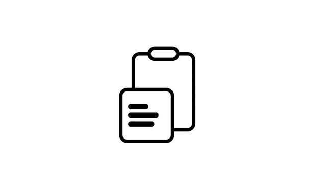 A minimal outline icon featuring two overlapping clipboard documents with list lines representing copy paste duplicate content or document management