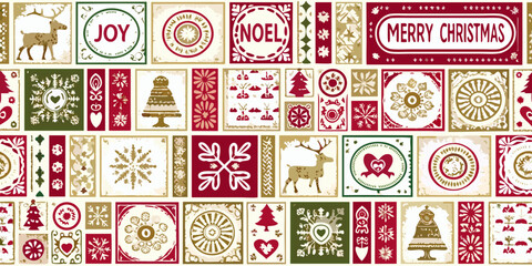 christmas tile pattern with reindeer text and festive ornaments © Nasir