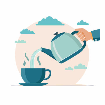 Pouring hot water into a cup for a hot beverage