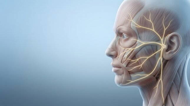 Facial Nerve Anatomy and Human Facial Muscle Structure Medical Illustration