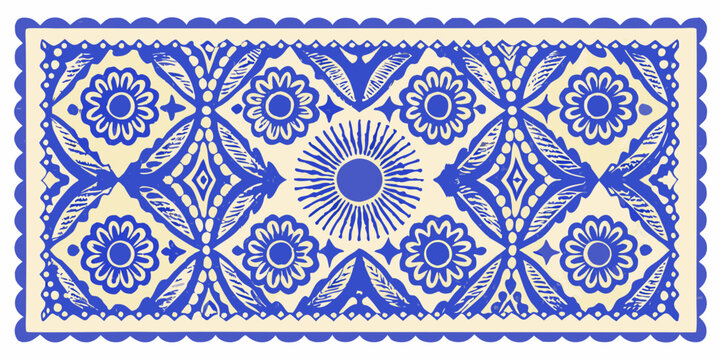 blue portuguese azulejo tile pattern vector illustration