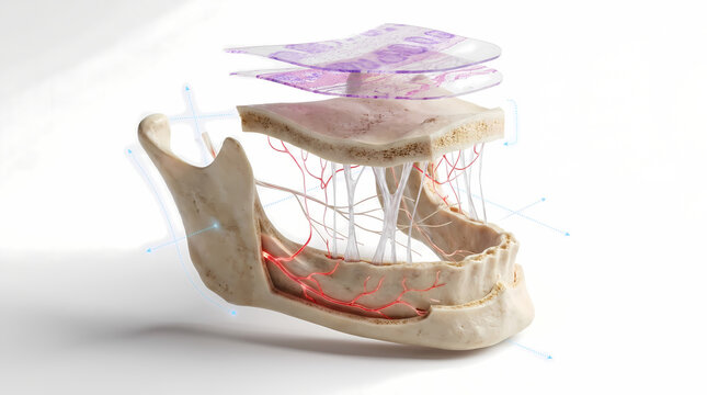Human Mandible Anatomy with Blood Vessels and Soft Tissues