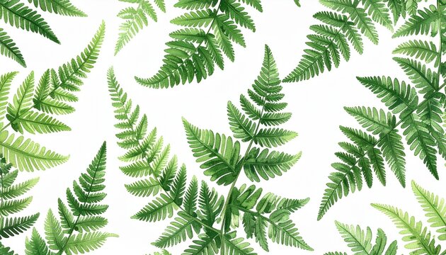 Seamless fern leaf fractal pattern in flat 2D illustration on white background