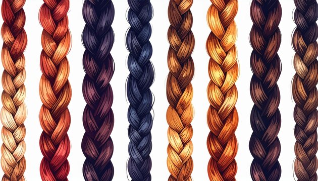 Seamless Cornrow Braid Patterns Flat Lay Illustration on White Background