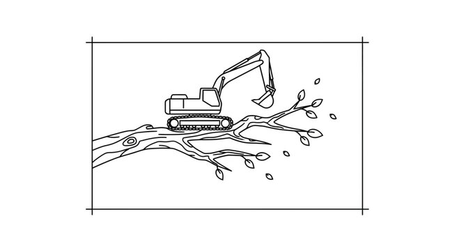 Excavator on a Tree Branch: Symbolizing Destruction, Environmental Impact, and Unconventional Situations