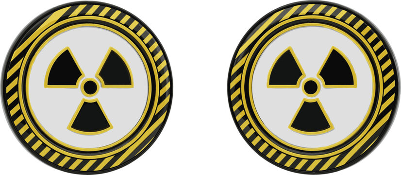 Set of radioactive hazard warning symbols with circular caution stripes vector illustration representing nuclear danger radiation risk safety signs and toxic alert icons