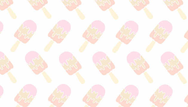 Popsicle ice cream pattern. Seamless fruit lolly vector. Sweet summer dessert design. Minimalist hand drawn line. Flat colorful snack background.