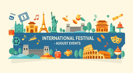 Fototapeta premium International Festival August Events Global Travel Illustration