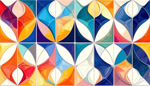 Colorful hyperbolic geometric tile pattern in vibrant abstract seamless design illustration