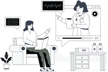 Fototapeta premium Minimal Telemedicine Video Consultation Vector Illustration with Online Doctor Healthcare Communication Concept
