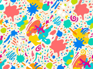 Fototapeta premium Vibrant Colorful Ink Splatter and Abstract Blobs Seamless Texture