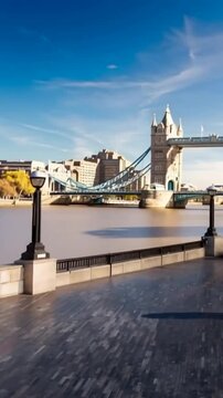 Tower Bridge in London, UK, United Kingdom. Time lapse. People walking. Vertical video